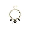 Double C Fashion Heart Double C Metal And Lambskin Necklace Women Necklace Black AB9481-B09365-NK603