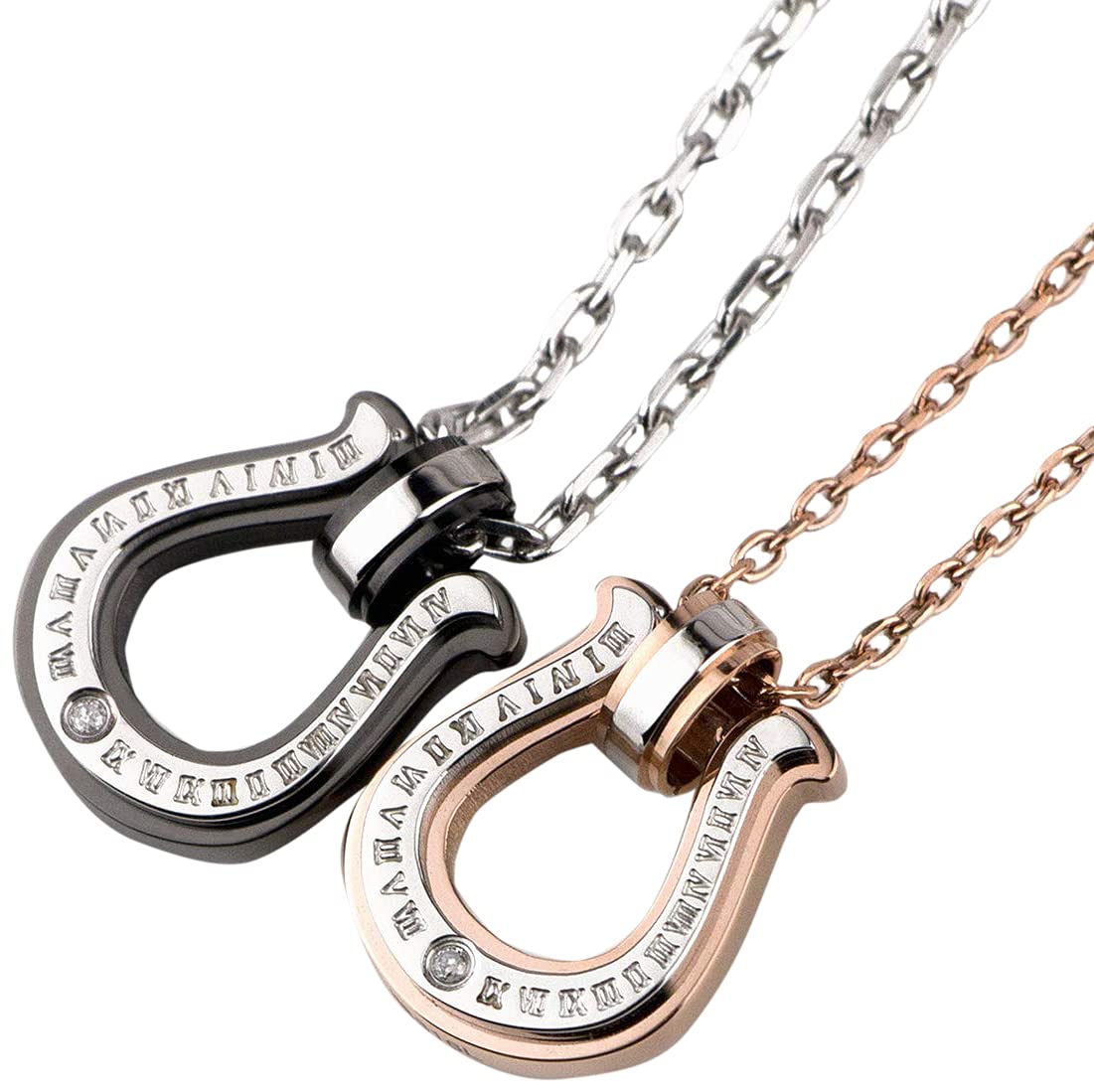 

Pair Necklace Diamond Surgical Stainless Steel Horseshoe Motif Black Pink [White Clover] & чорний