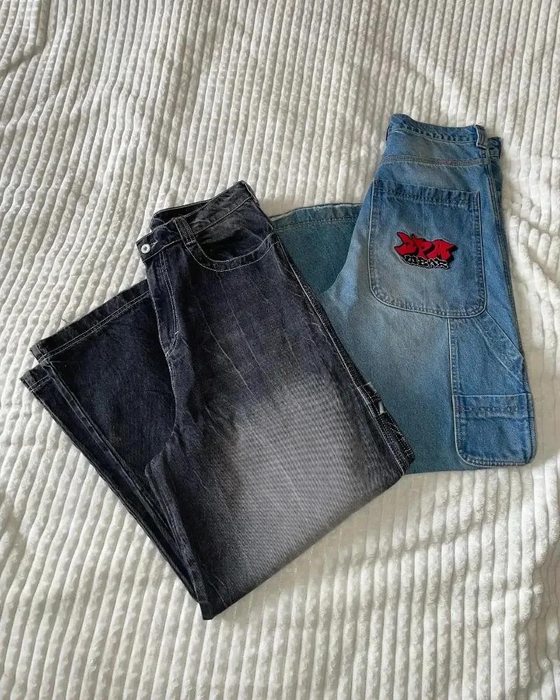 RogueWave Y2K Nové Streetwear Džíny Vintage Prané Volné Džíny Harajuku Punk Rovné Ležérní Gotické Široké Kalhoty