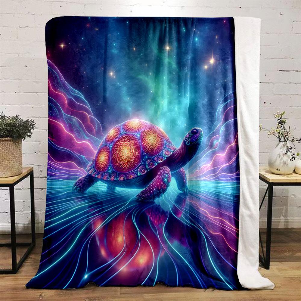 Cosmic Turtle in Neon Wonderland print blanket soft and cozy perfect for the living room bed sofa or a nap,gift