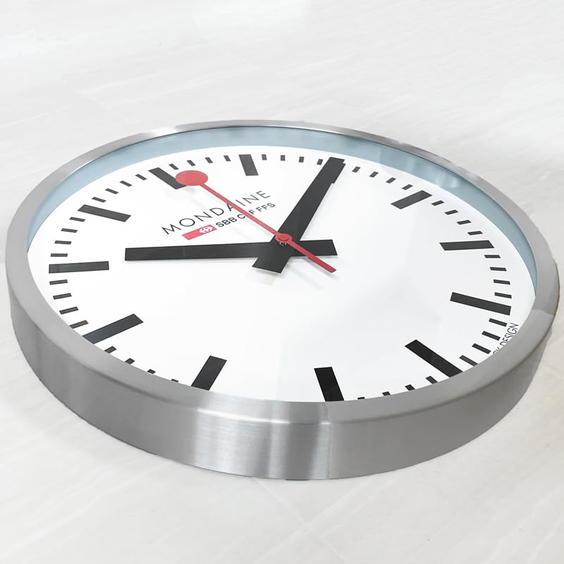 MONDAINE Zegar ścienny A995.CLOCK.16SBB Duży 40cm Srebrny/Biały [Import Równoległy]