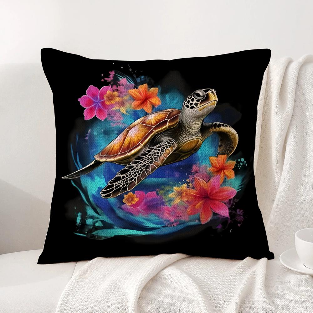 Hawaiian Turtle Cushion Cover Natural Linen Organic Fabric Double-Sided Printing Sofa Home Decor Gift Pillow Cover