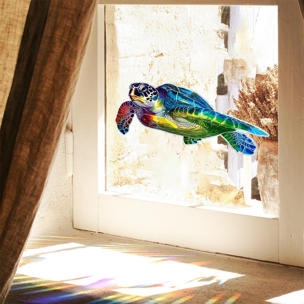 Laserowe Kolorowe Zwierzę Morskie Żółw Balkon Szklane Drzwi i Okno Antystatyczne Naklejki Okienne