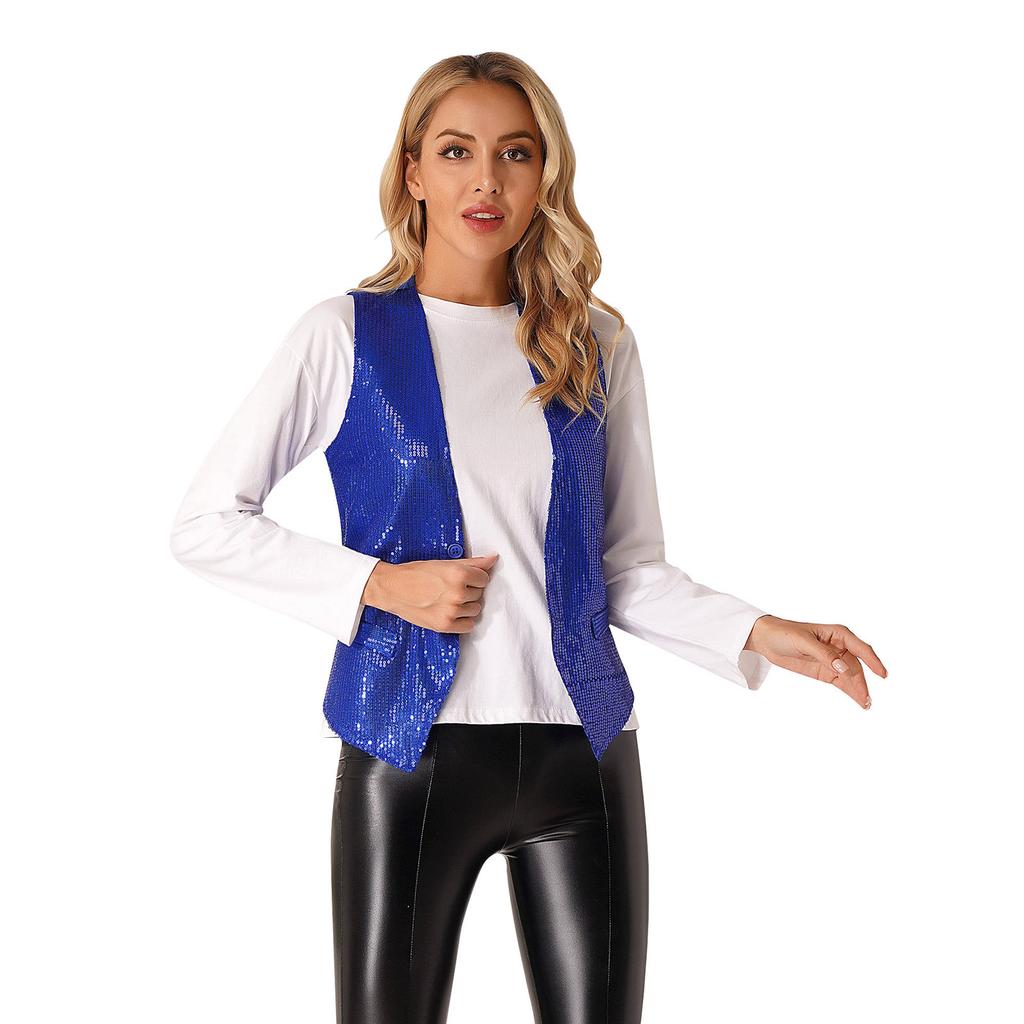 Glanzend Pailletten Feestvest Unisex M-4XL: Modieus Geknoopte Taillecoat voor Dansen, Muziekfestivals & Nachtclubkleding