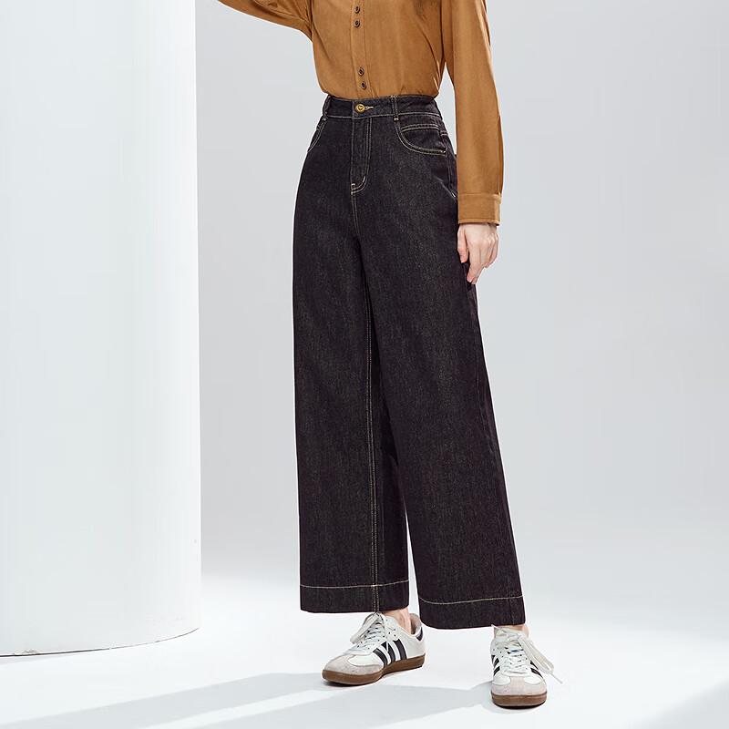 Betu Women's Mid-High Waist Brushed Denim Cropped Wide-Leg Pants