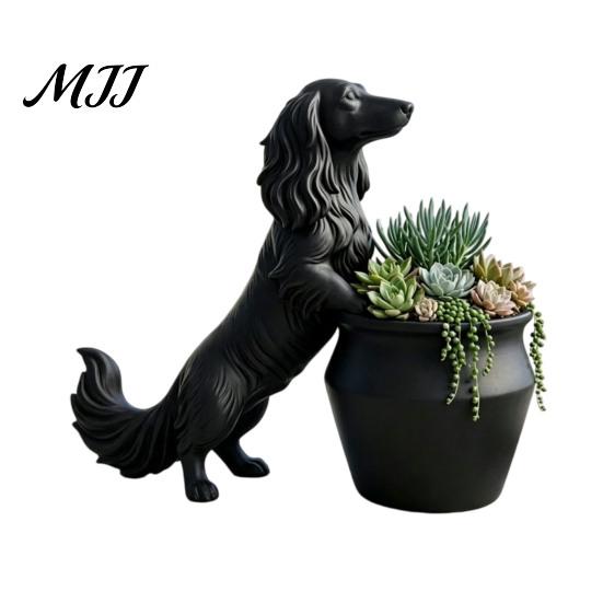 Petit Pot de Plante Vert Teckel à Poil Long Imprimé en 3D, Pot de Fleur Chien Mignon pour Cactus Plantes Succulentes d'Air Contenants Succulentes, Décoratif