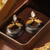 Vintage flower fringed stud earrings medieval vintage niche ring pearl premium earrings light luxury ear jewelry