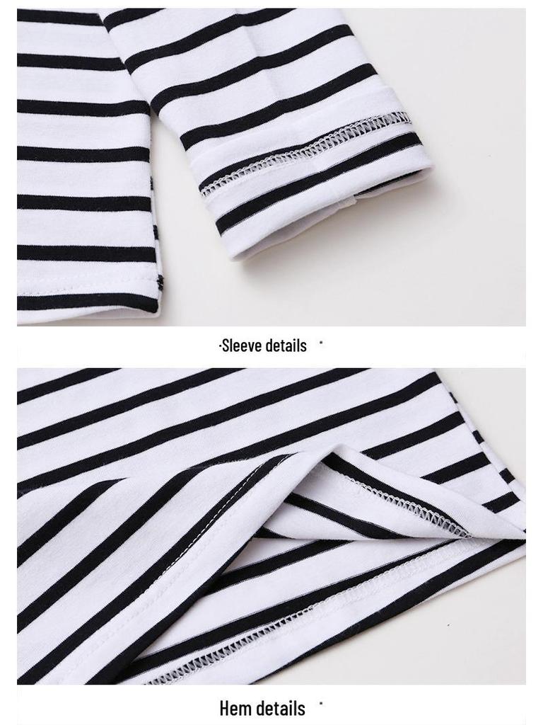 2024 Women's Loose Striped V-Neck Long-Sleeve T-Shirt - Versatile Spring Top