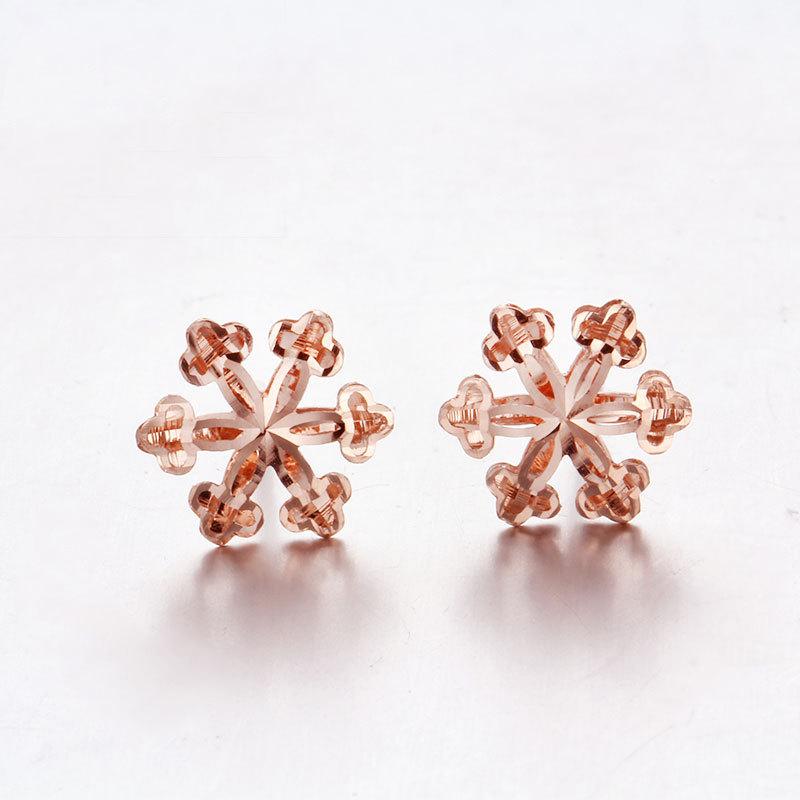 Purple Gold Shiny Rose Gold Plated Snowflake Stud Earrings Simple Temperament Colored Gold Earrings