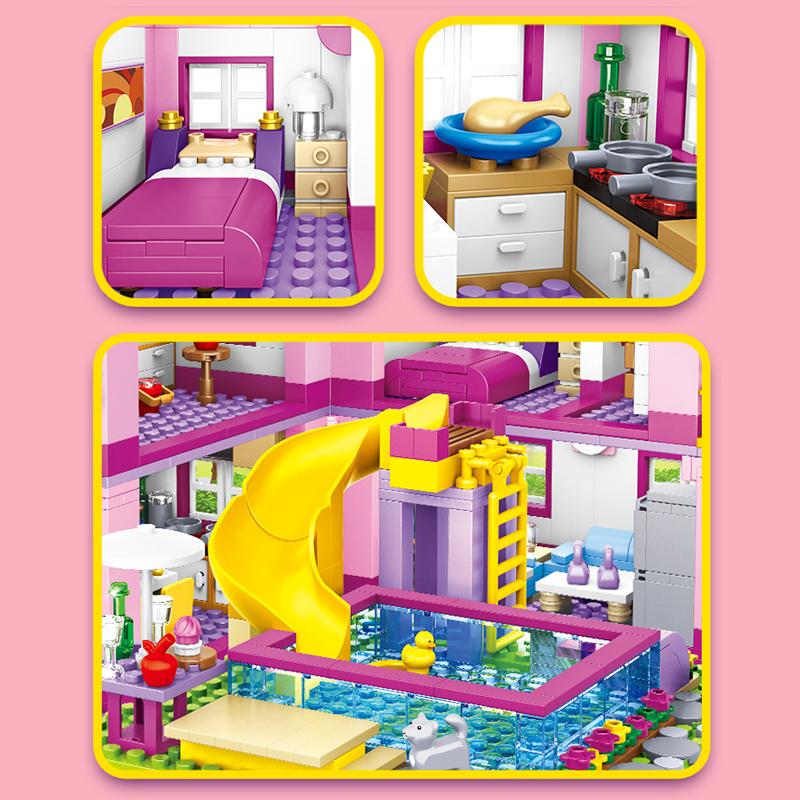 1018 Teile Stadt 1 Ändere 3 Sommer Doppelstöckiges Villenhaus Rutsche Bausteine Freunde DIY Garten Weihnachten Geburtstagsgeschenke