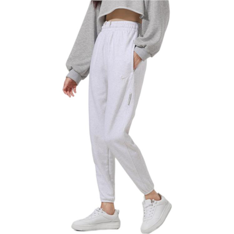 Nike Swoosh Fly Standard Issue Solid Color Drawstring Jogger Pants Women Bottoms Gray White DA6466-051