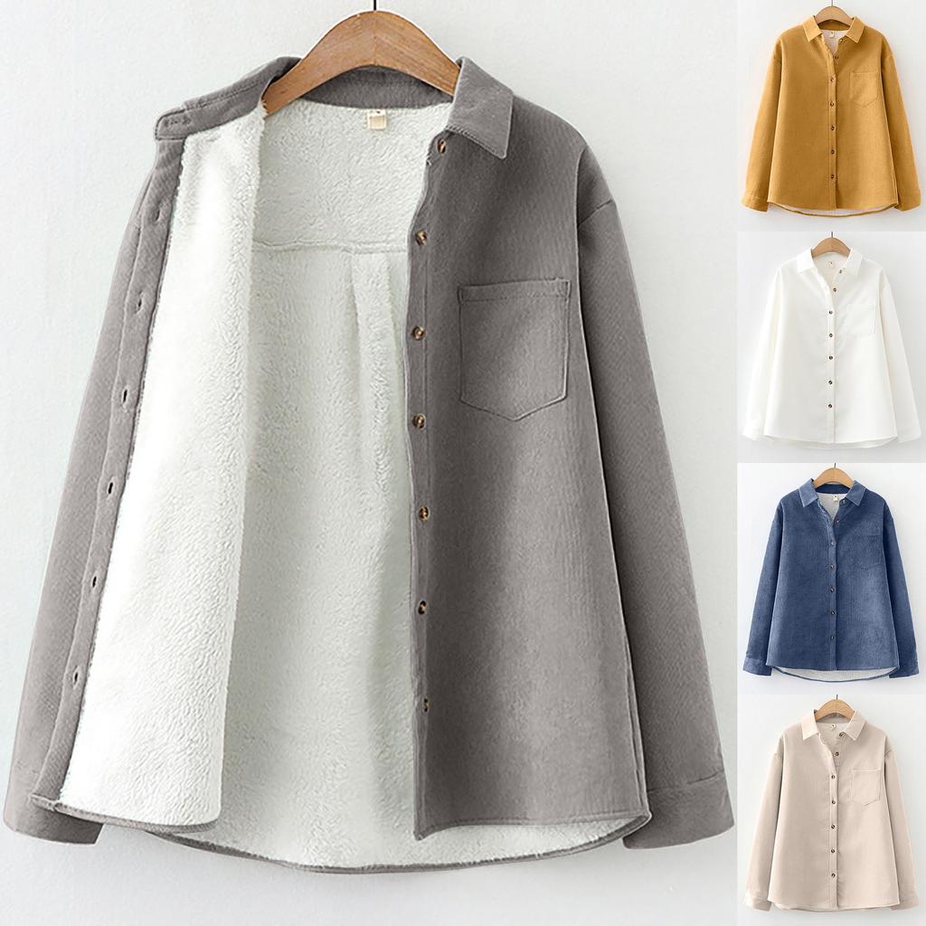 Women's  And Winter Solid Color Retro Loose Padded Long-Sleeved Shirt