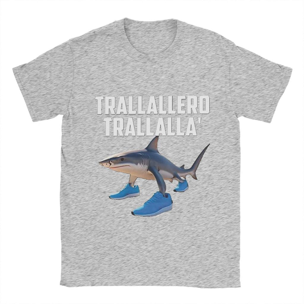 Trallallero Trallala Funny Shark Meme T-Shirt Summer Pure Cotton T Shirts For Mens Trending Casual Tee Shirt  Sleeve  Basic Tops