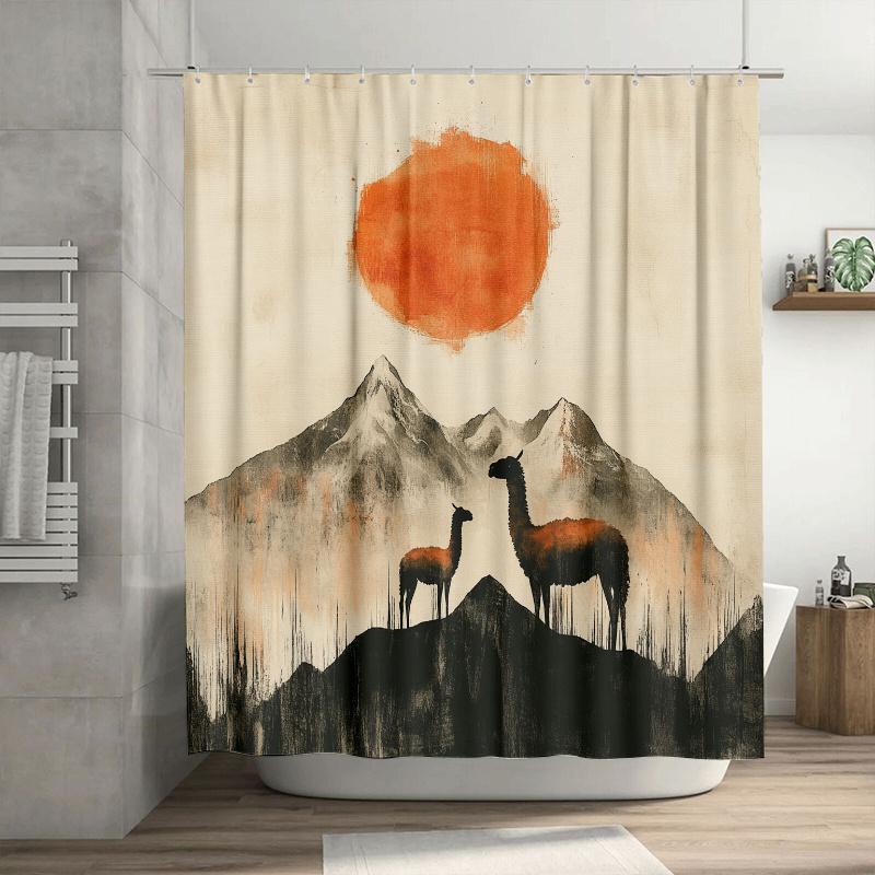 

1pc minimalist Japandi art llama in summer decoration shower curtain bathroom decoration including shower curtain and 12 hooks 90x180cm