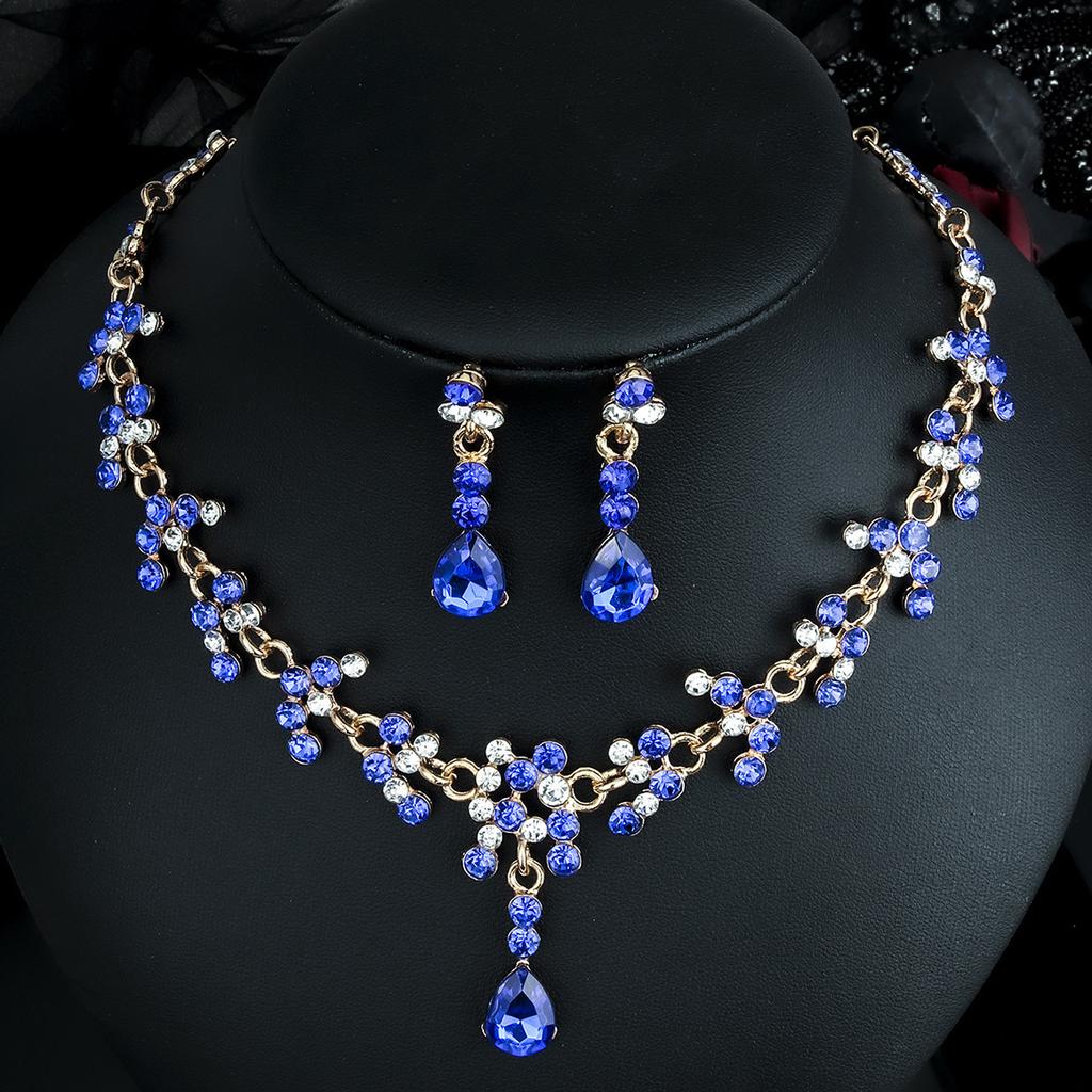 European and American Retro Necklace Earrings Set Bridal Wedding Banquet Dress Accessories Exaggerated Luxury Ruby Two-piece Set 2026