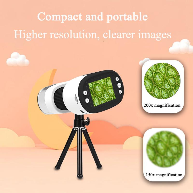 Handheld Digital Microscope For Kids With 2Inch HD Screen Videotape 200-1000X Pocket Microscope Educational Gift For Children