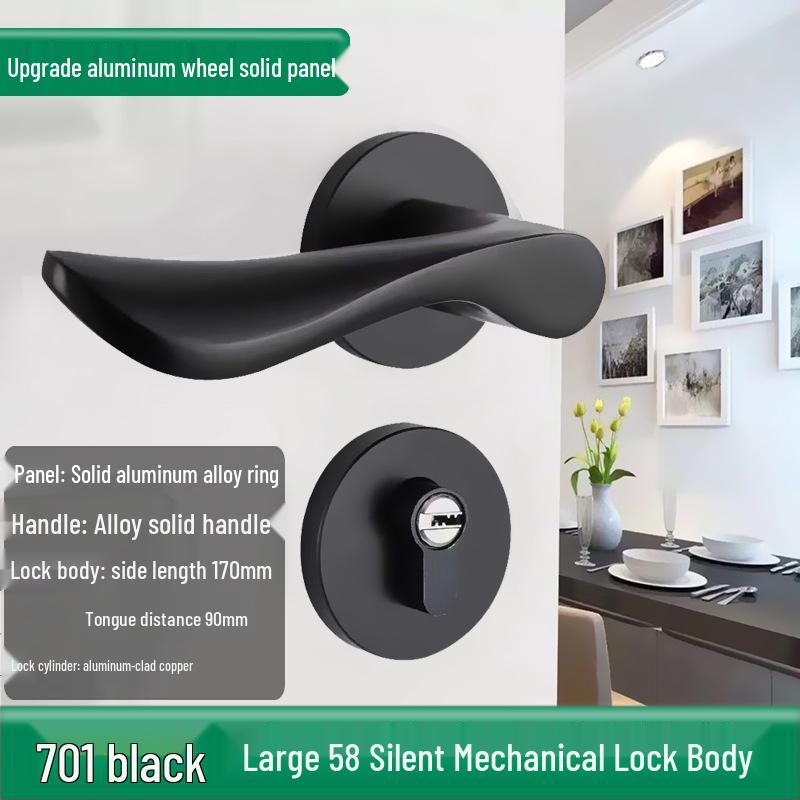Univerzální magnetický černý vnitřní zámek kliky dveří pro dřevěné dveře ložnice
