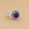 925 Sterling Silver Amethyst Ring, Vintage Floral Purple Gemstone Ring, Boho Statement Ring, Handmade February Birthstone Jewelry