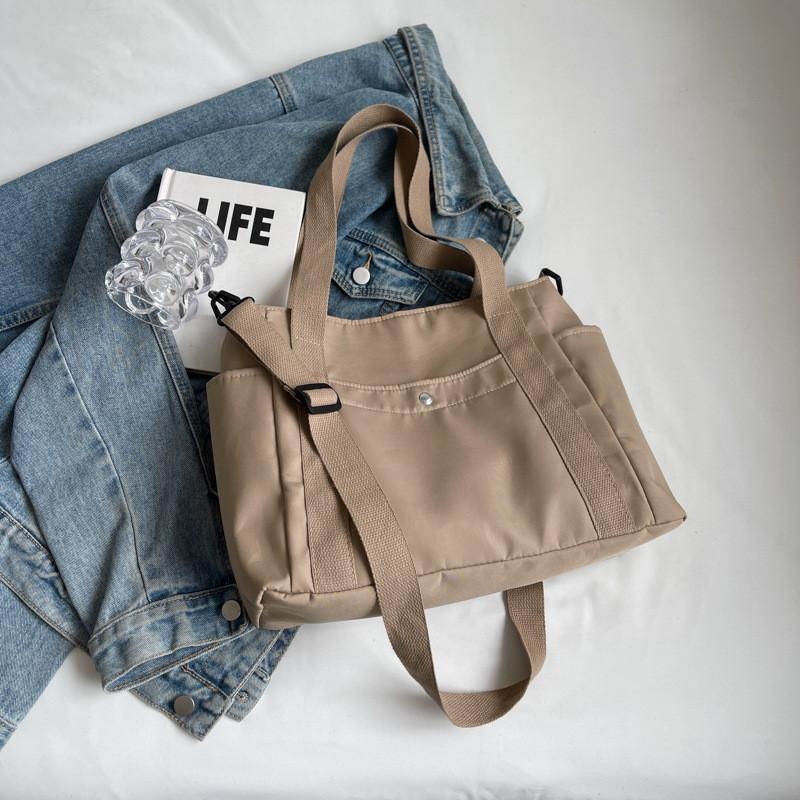 Large Capacity Stylish Canvas Tote Bag For Work And Casual Outings In Black Beige And Khaki Colors