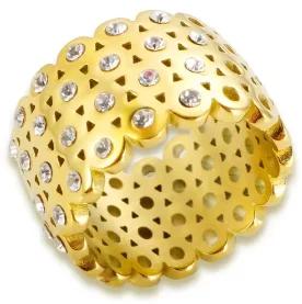 Glänzende Kristall High-End Anlaufgeschützte Mode Geometrische Offene Vergoldete Edelstahlringe für Damen Ehering Schmuck Geschenke