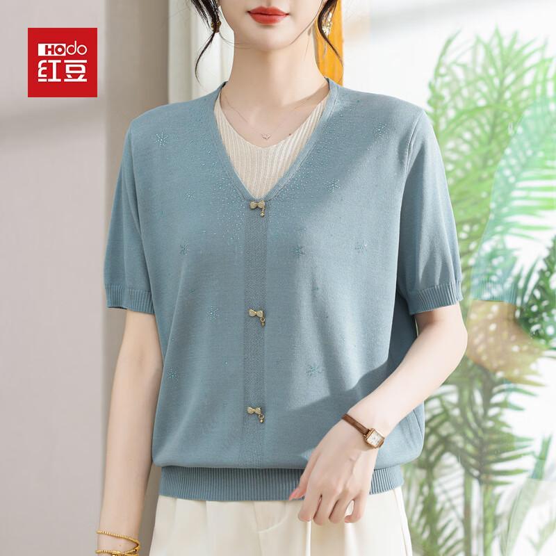 Hodo Women's Faux Two-Piece Short-Sleeve Ice Silk Knit Top