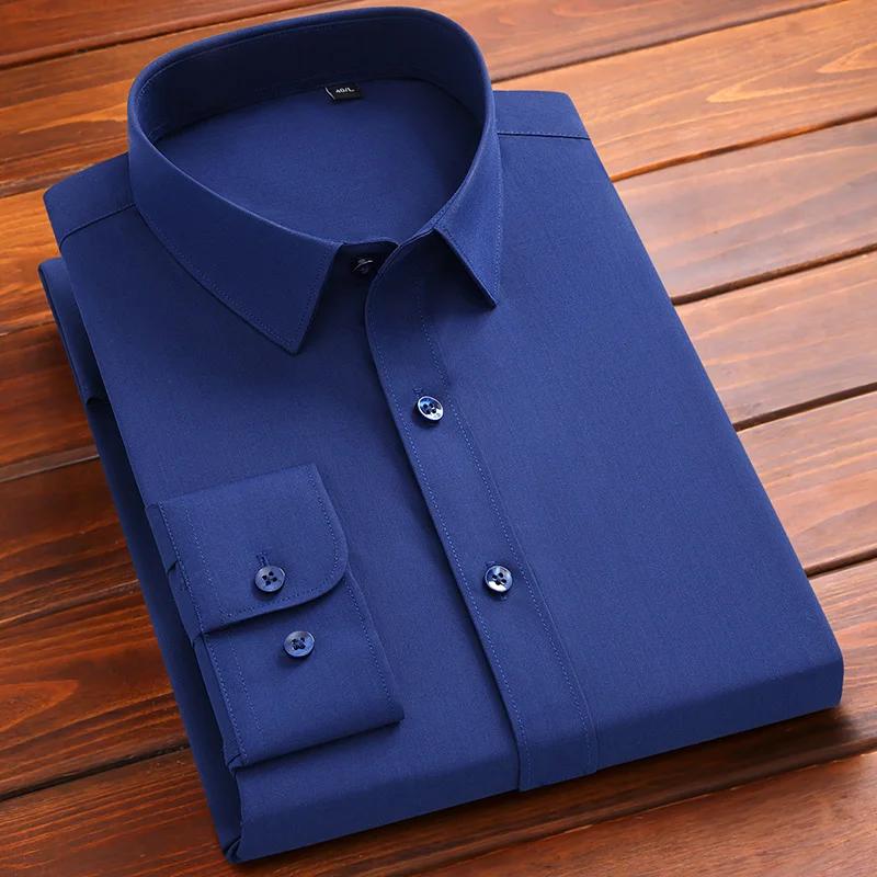 Men Social Shirt Bamboo Fiber Long Sleeve Anti-wrinkle Non-ironing Slim Fashion Casual Business Office White Blue Shirt