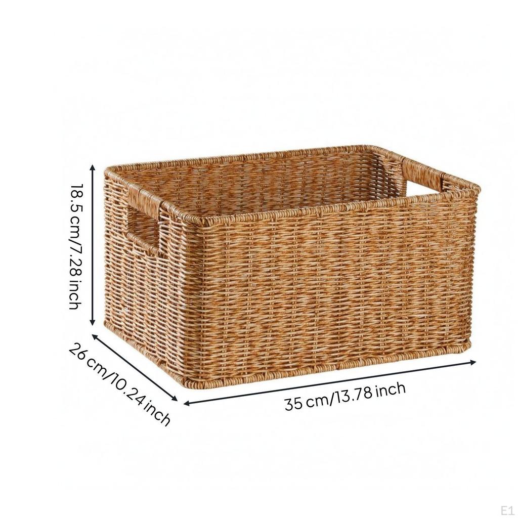 Cesto in Rattan con Apertura Superiore Manici Ritagliati Rettangolari Marrone Chiaro 35x26x18.5cm
