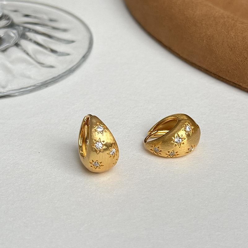 

Night Stars Water Drop Brushed Earrings Light Luxury Niche Design New Popular Earrings Fashion золотой