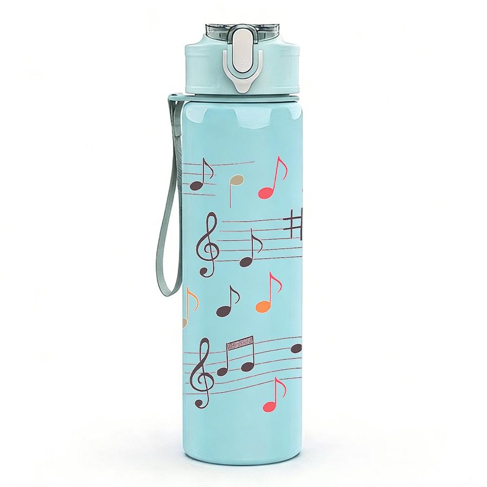 1PC Vintage Music Sheet Note Print 750ml Color Plastic Sports Water Bottle Leakproof Flip Straw Lid Suitable for Sports Office Home Use