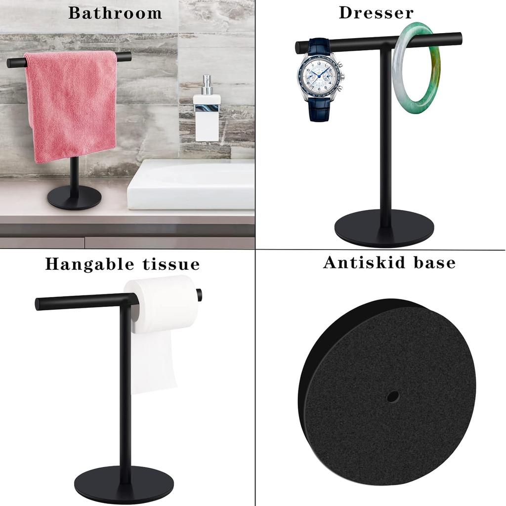 Mordern Hand Towel Holder T-Shape Standing Towel Rack Countertop Stainless Steel Towel Storage Organizer for Bathroom or Kitchen