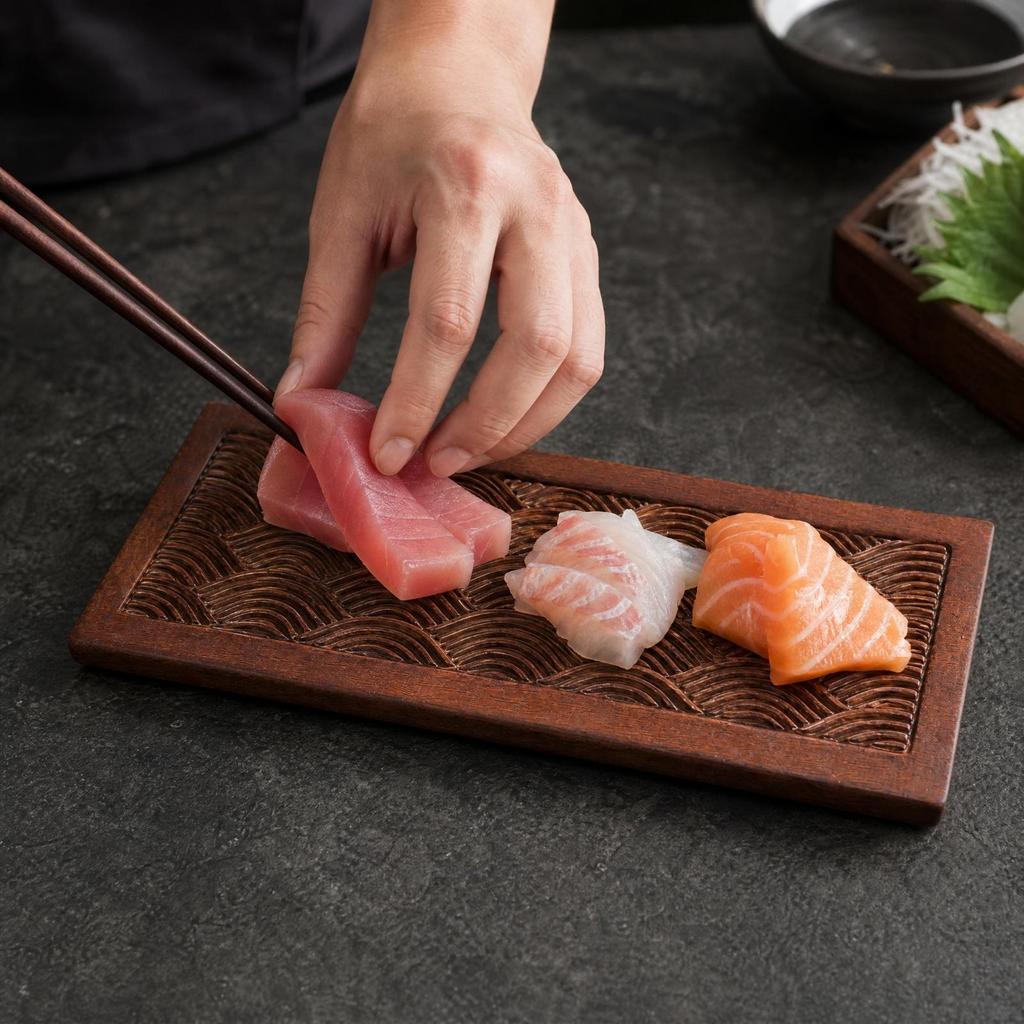 African Cedar Wood Serving Tray Rounded Edges Carved Wave-Pattern Textured