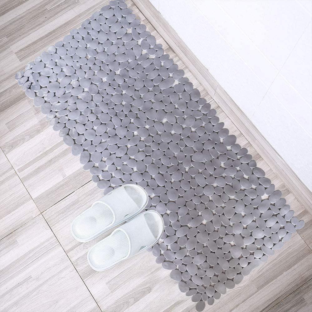 Non-Slip Pebble Bathtub Mat Machine Washable Eco PVC Bathroom Mat With Drain Holes Suction Cups Deep Foot Massage Shower Mat