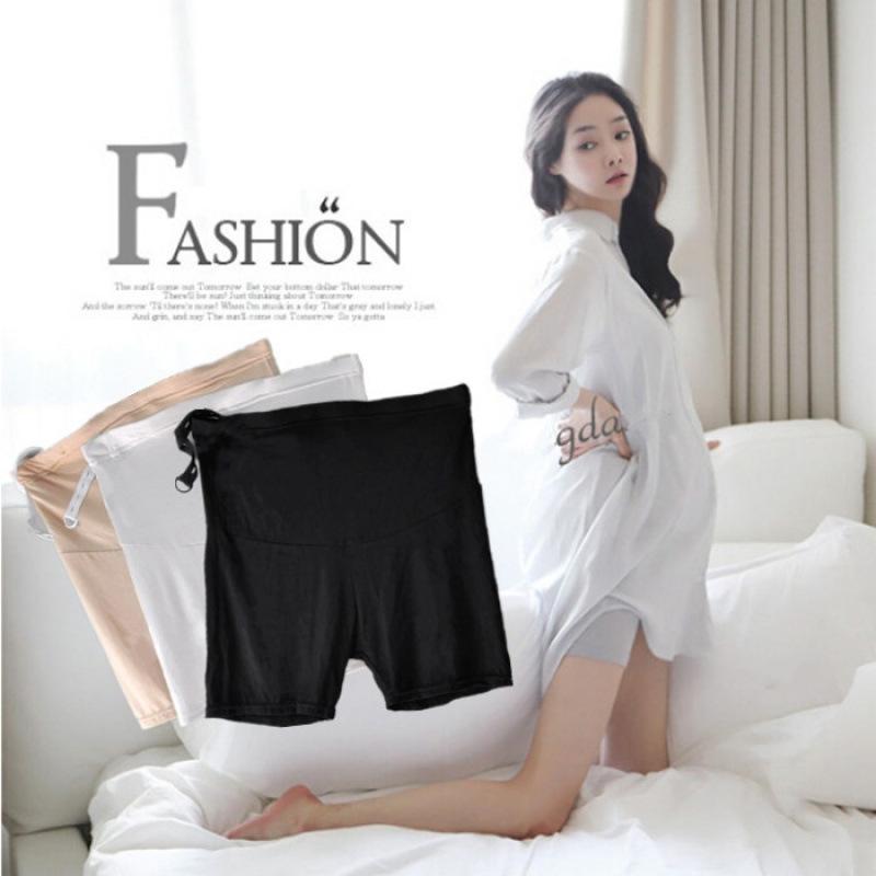 High-Quality Modal Maternity Tummy Support Leggings - Anti-Exposure Three-Quarter Safety Shorts Beige Plain