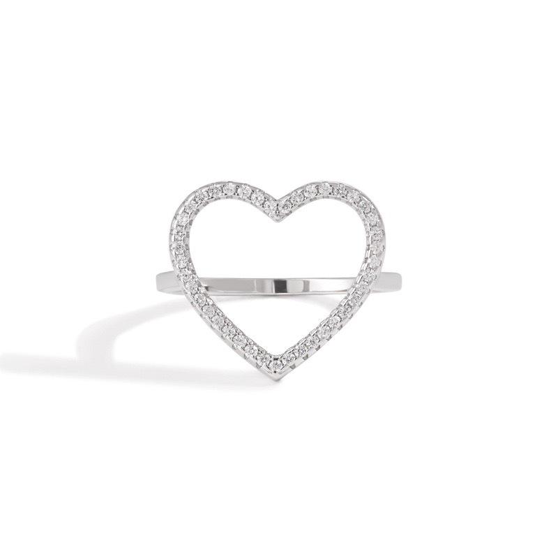 S925 Sterling Silver Zircon Heart-Shaped Ring for Women - European & American High-End Fashion