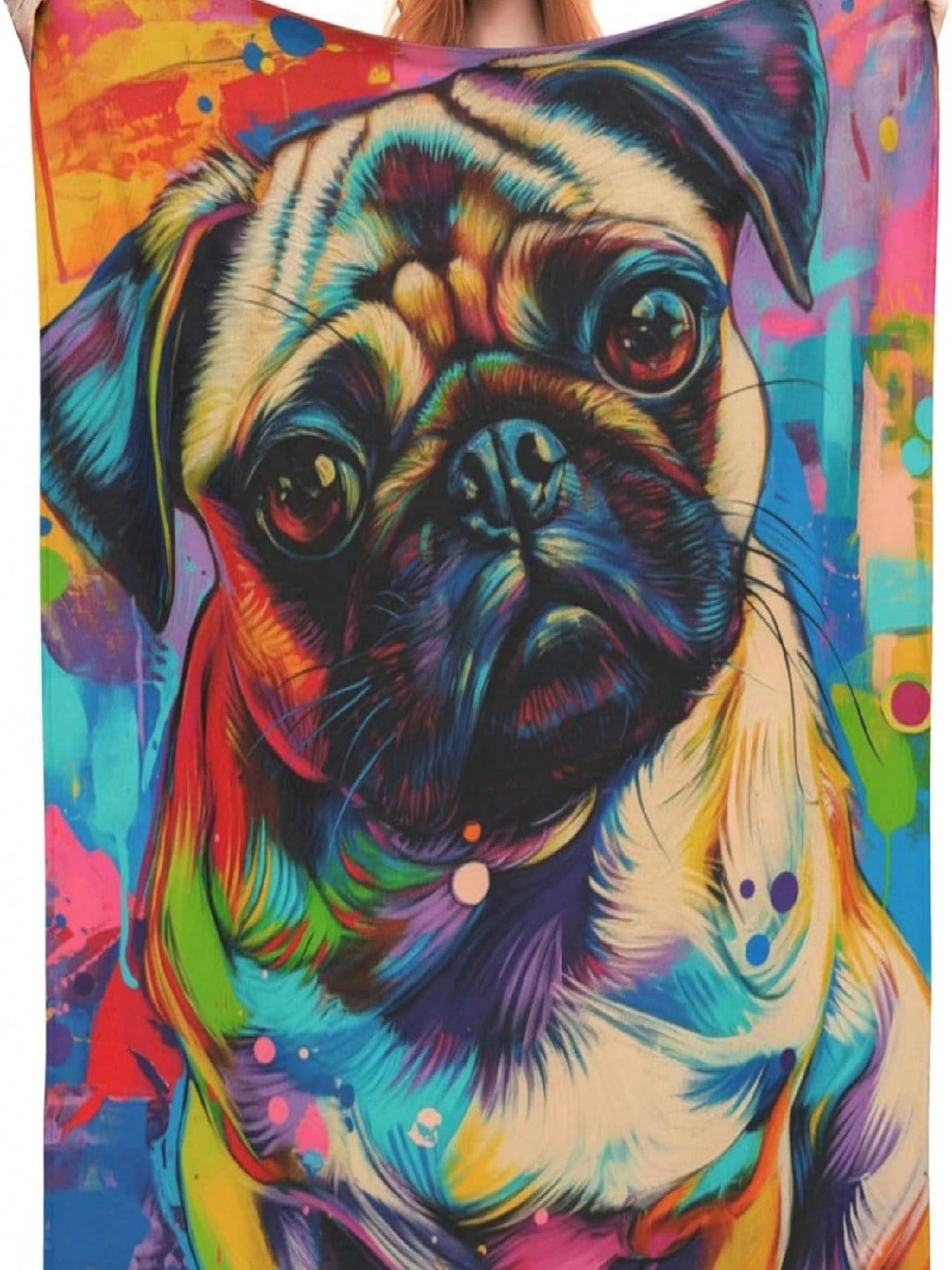 Colorful Pug Blanket Gifts For    Pug Lovers Soft Warm Lightweight Cozy Cute Animal Pug Dog Throw Blankets For Bed Sofa Living Room Couch Home Decor 75X95CM