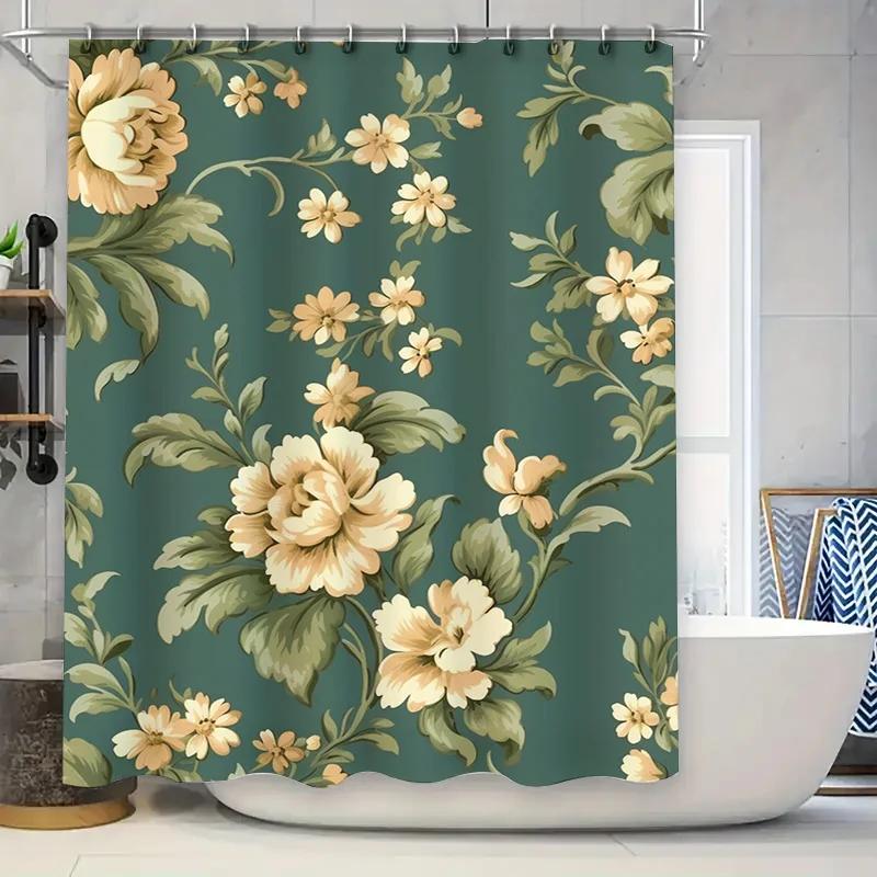 

Vintage floral shower curtain with green color decorative bathroom accessory for home decor W90xH180cm