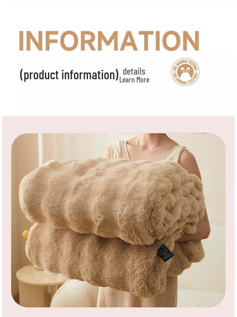 Pătură Groasă de Pluș de Iarnă din Blană de Iepure - Lână Moale Coral pentru Canapă, Pat sau Pui de Somn la Birou