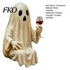 Wine Glass Holding Ghost Figure Halloween Skeleton Figurine, Spooky Drunk Resin Sculpture, Gothic Desk Small Desktop Decoration Decor for