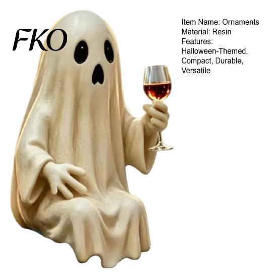 Wine Glass Holding Ghost Figure Halloween Skeleton Figurine, Spooky Drunk Resin Sculpture, Gothic Desk Small Desktop Decoration Decor for