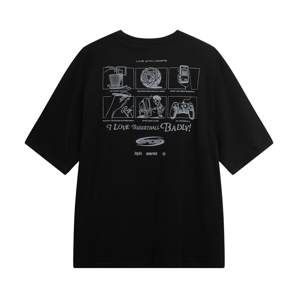 Li Ning BADFIVE T Shirts Men's Black Crew Neck Moderate AHSW163-5