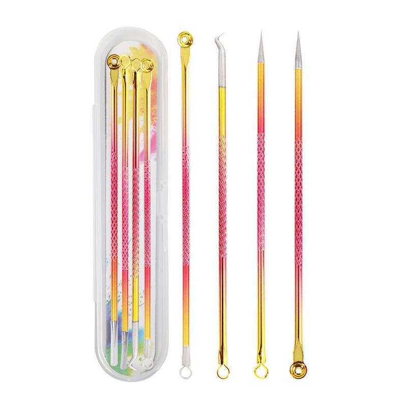 Colored 4-Piece Stainless Steel Double-Ended Acne & Blackhead Needle Set