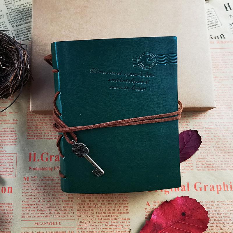Retro Faux Leather Notebook with Key Binding and Embossed Logo