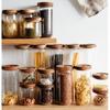 Wooden Lid Glass Food Storage Jar Clear Kitchen Container  Kitchen Accessories