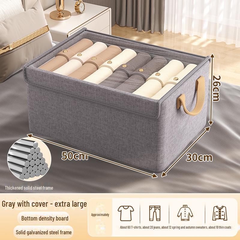 Cationic Fabric Clothes Storage Box with Lid and Steel Frame