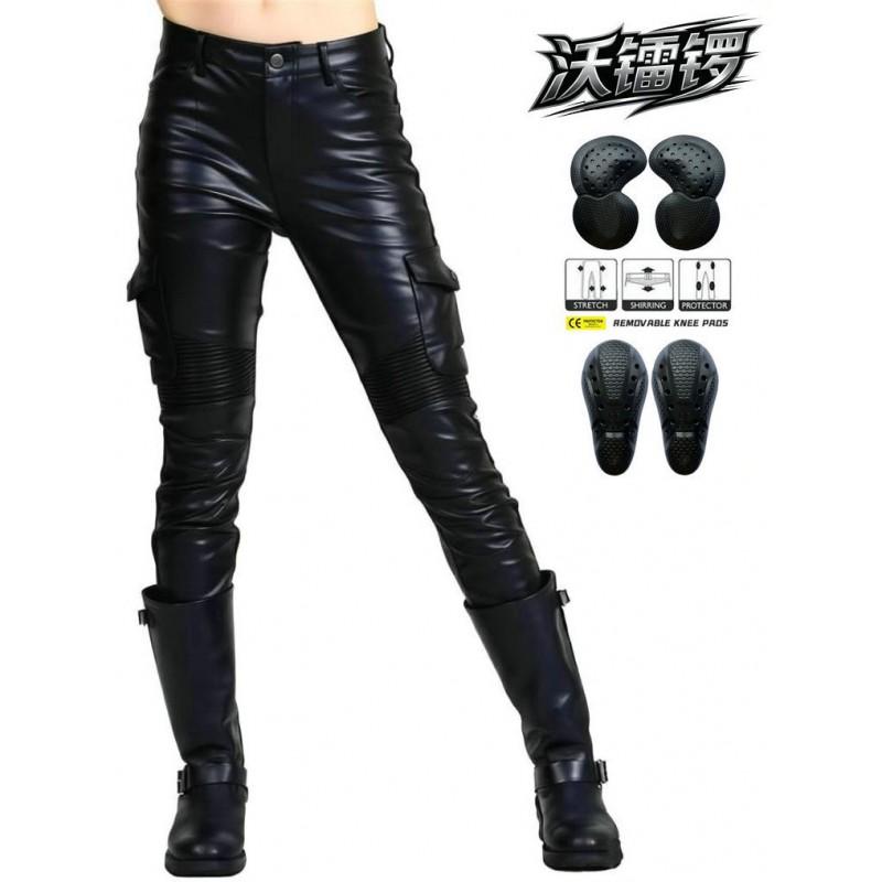 Motorcycle Riding Pants Women PU Leather Protective Gear Windproof Waterproof Crash Resistant Biker Trousers