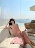 Spot Sexy Royal Sister Wind V-Neck Suspender Dress White Pink Waist Slim Sleeveless Hip Wrap Long Dress