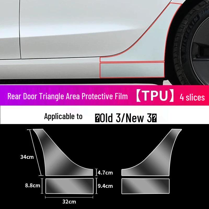 Tesla Model Y/3 Rear Door Refresh Triangle Splash Guard - TPU Transparent Bright Black Film