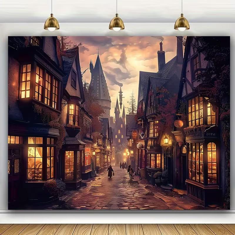 2D Sunset Wizard Town Street with Castle in the Background Background 47.2x31.5inch/120*80cm