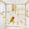8Pcs Set Wood Parrot Set Bell Perch Swing Combination Bird Toys Hanging Hammock Stand Pole Parrot Training Toys for Parakeet