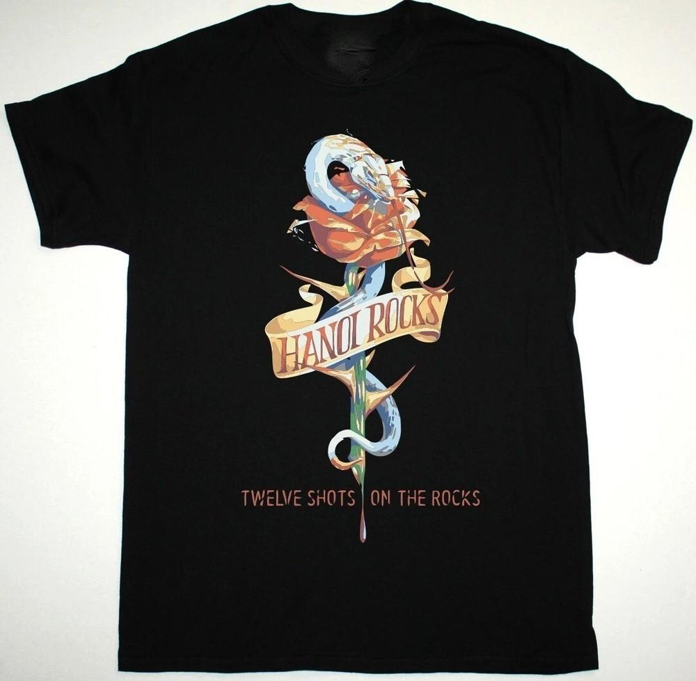 Vintage HANOI ROCKS TWELVE SHOTS ON THE ROCKS Cotton Black S234XL Shirt Unisex T-Shirt XXXXL